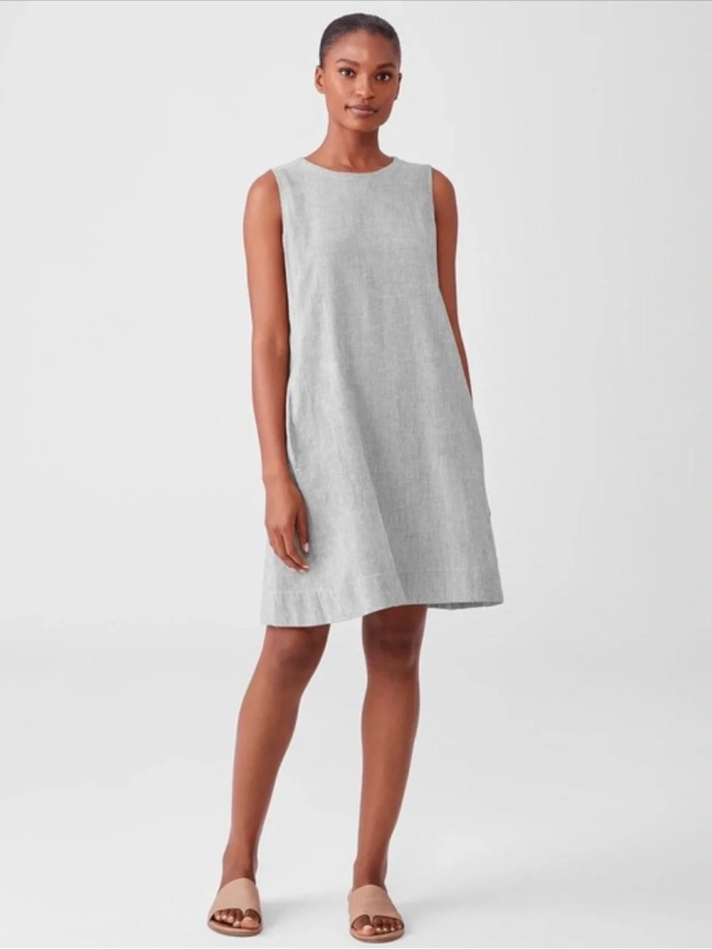 Eileen Fisher Organic Cotton Linen Ticking Stripe Dress size M